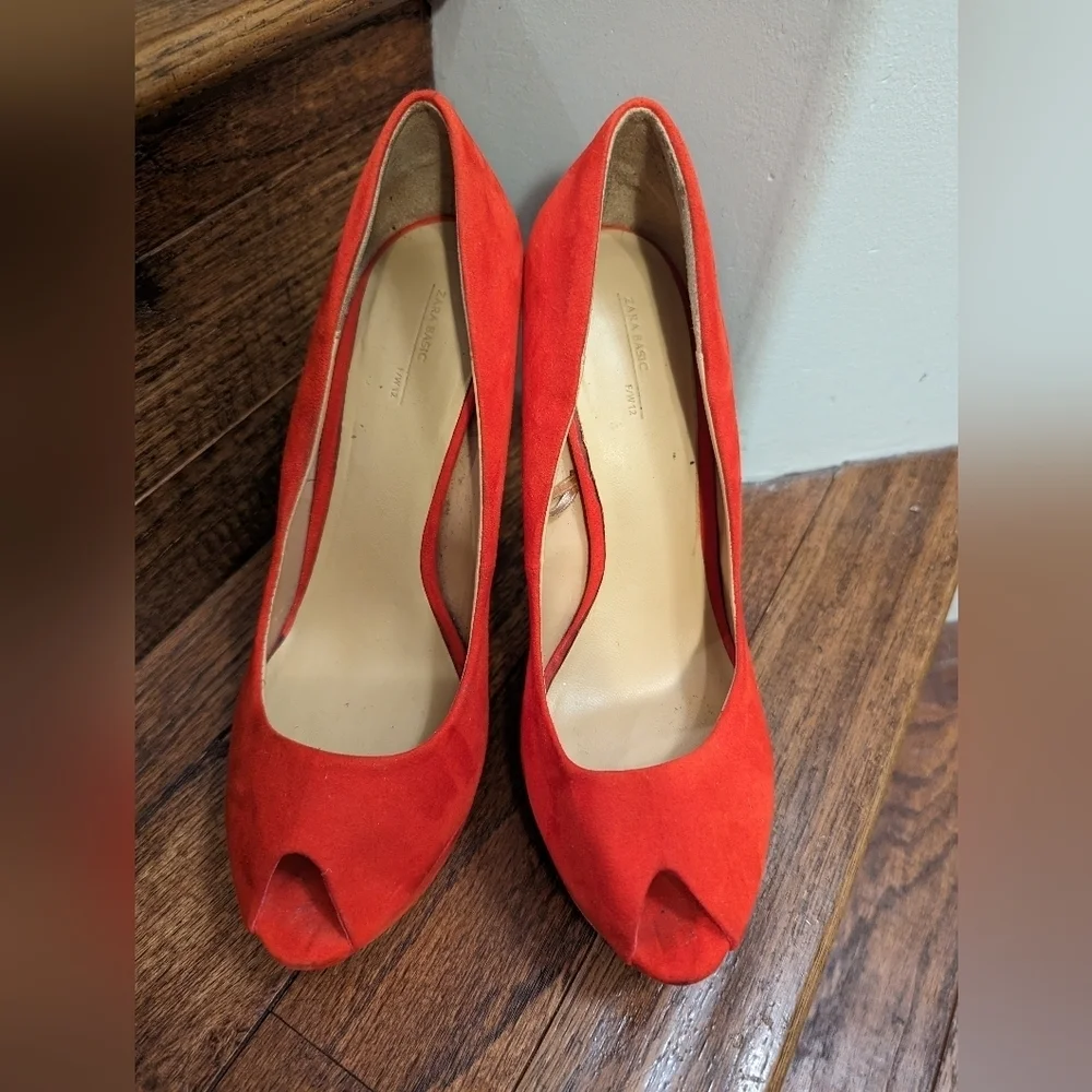 Zara Red Platform High Heels Women's Size 7 - Picture 5 of 13
